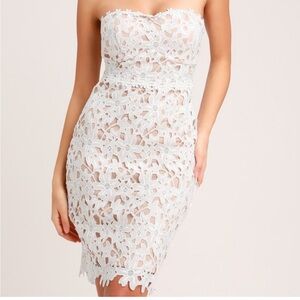 Lulus Key To My Heart White Lace Strapless Bodycon Dress